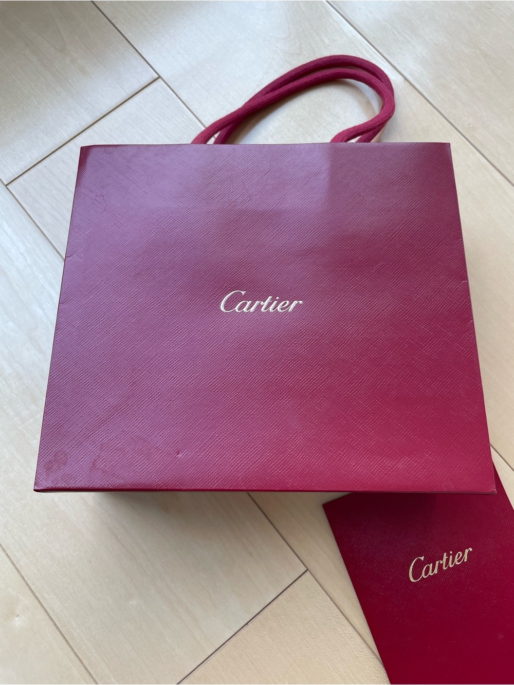 Cartier Gift Bag size 8" x 7" x 3" Red/Red Cord Handles And Receipt Envelope - Picture 2 of 16
